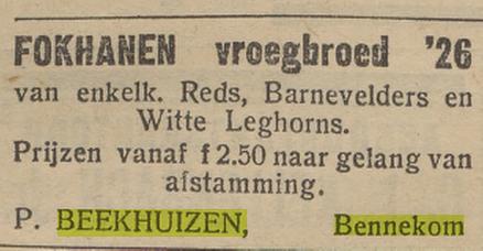 1926 hanen advertentie in Algemeen Nederlandsch Landbouwblad
